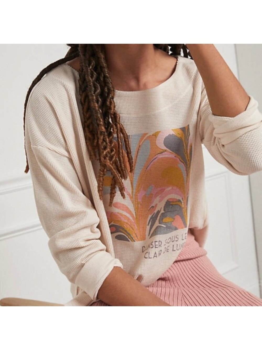 Anthropologie Saturday Sunday Catrina Thermal Waffle XS Knit Sweater Top